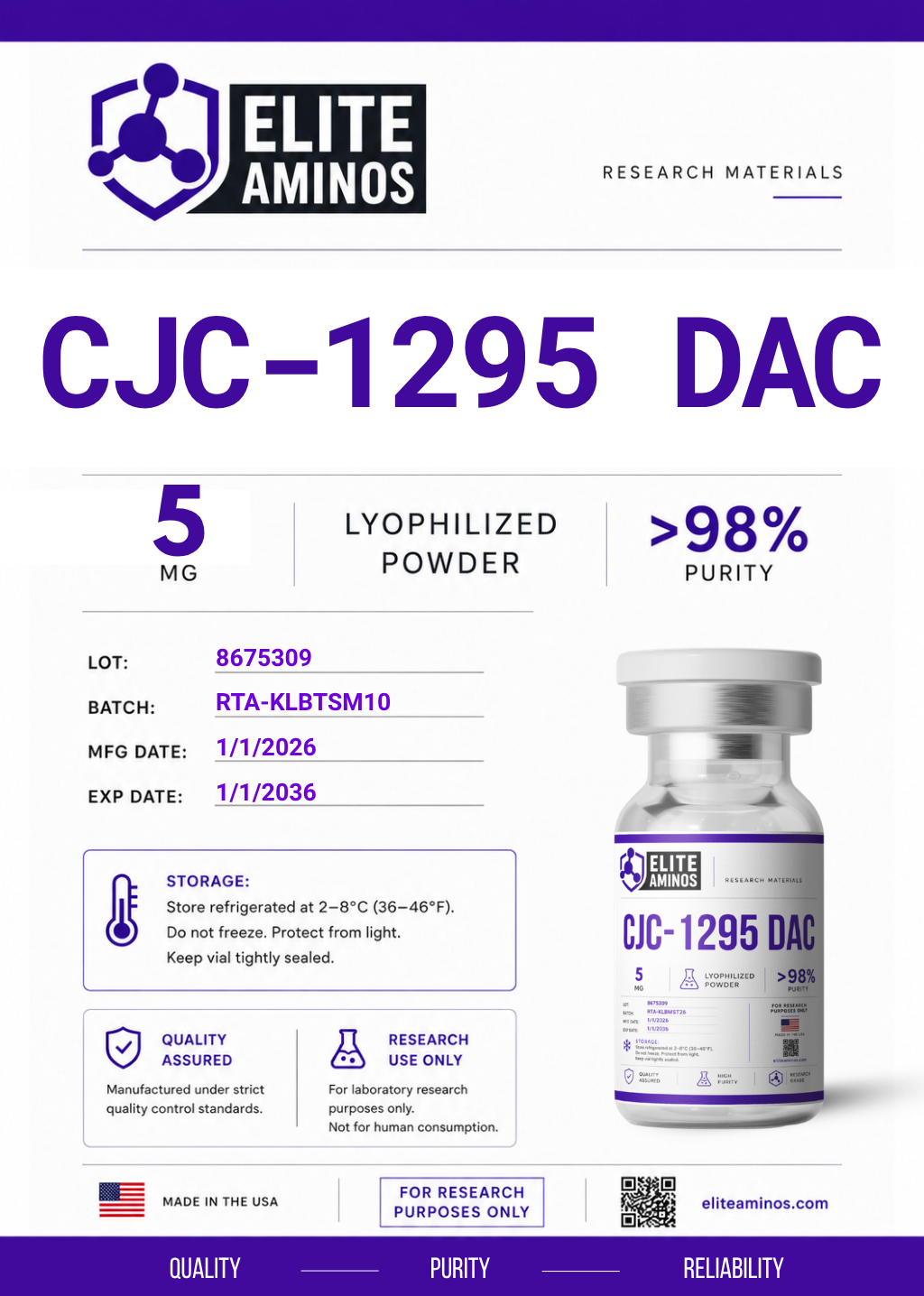 Cjc 1295 DAC 5mg lyophilized research peptide vial – Elite Aminos