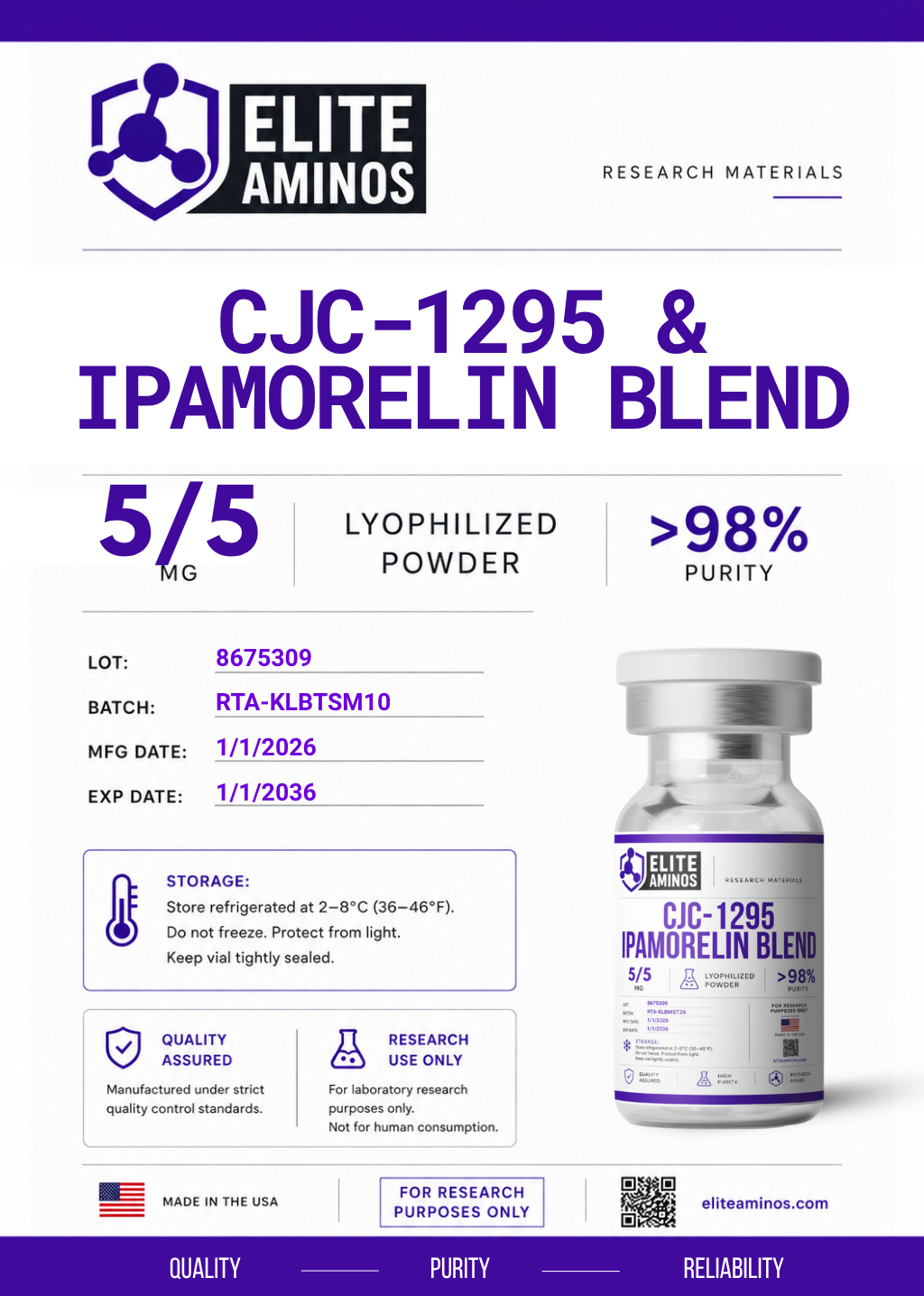 CJC-1295 Ipamorelin Blend 5/5mg research peptide vial – Elite Aminos