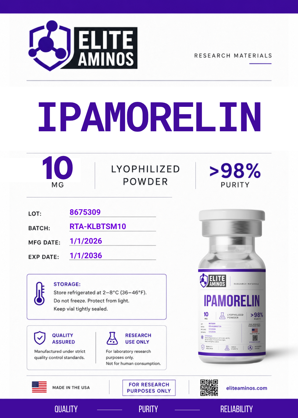 Ipamorelin 10mg lyophilized research peptide vial – Elite Aminos