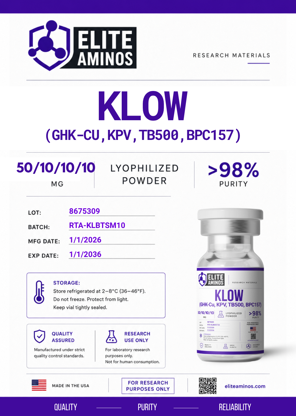 KLOW Blend 80mg lyophilized research peptide vial – Elite Aminos