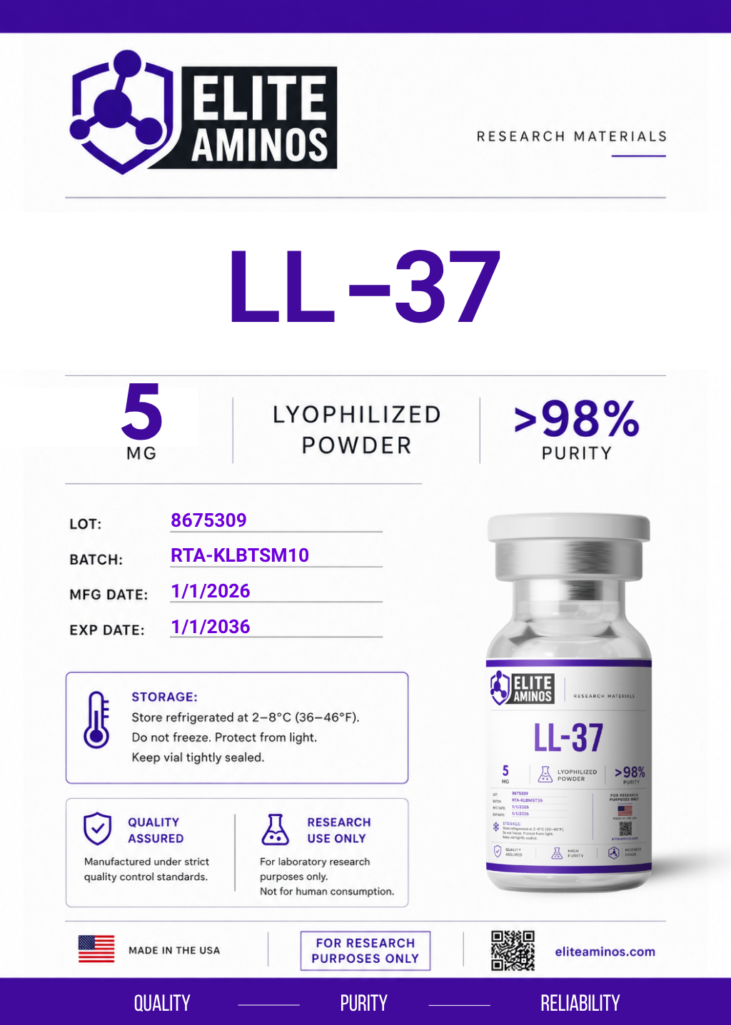 LL-37 5mg lyophilized research peptide vial – Elite Aminos