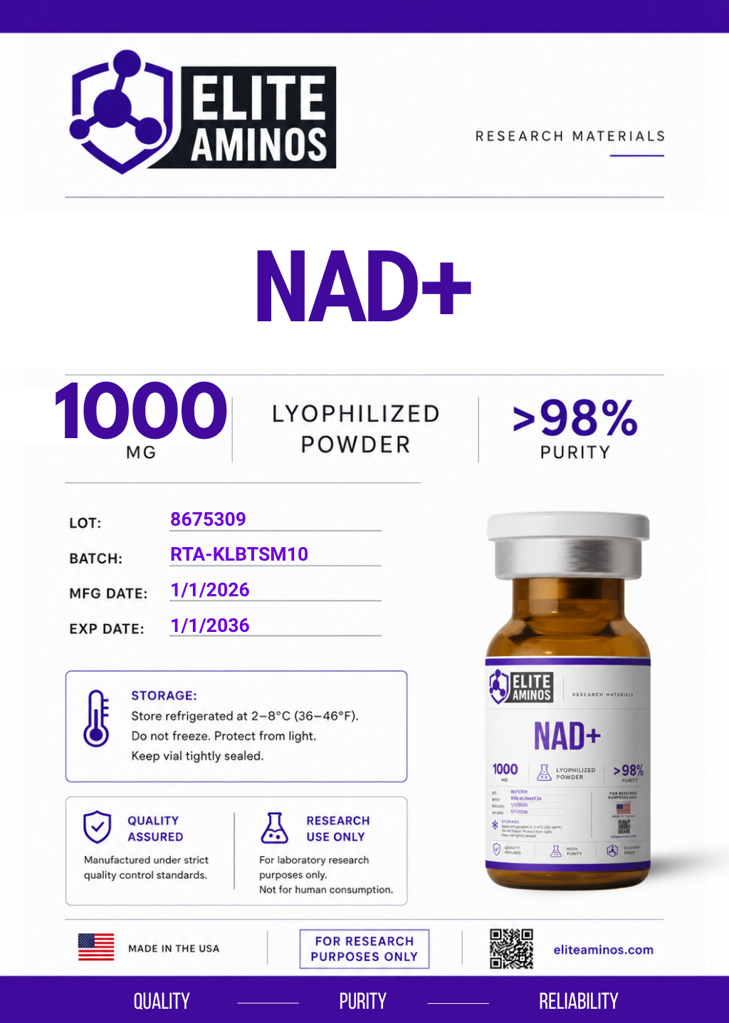 Nad+1000mg lyophilized research peptide vial – Elite Aminos