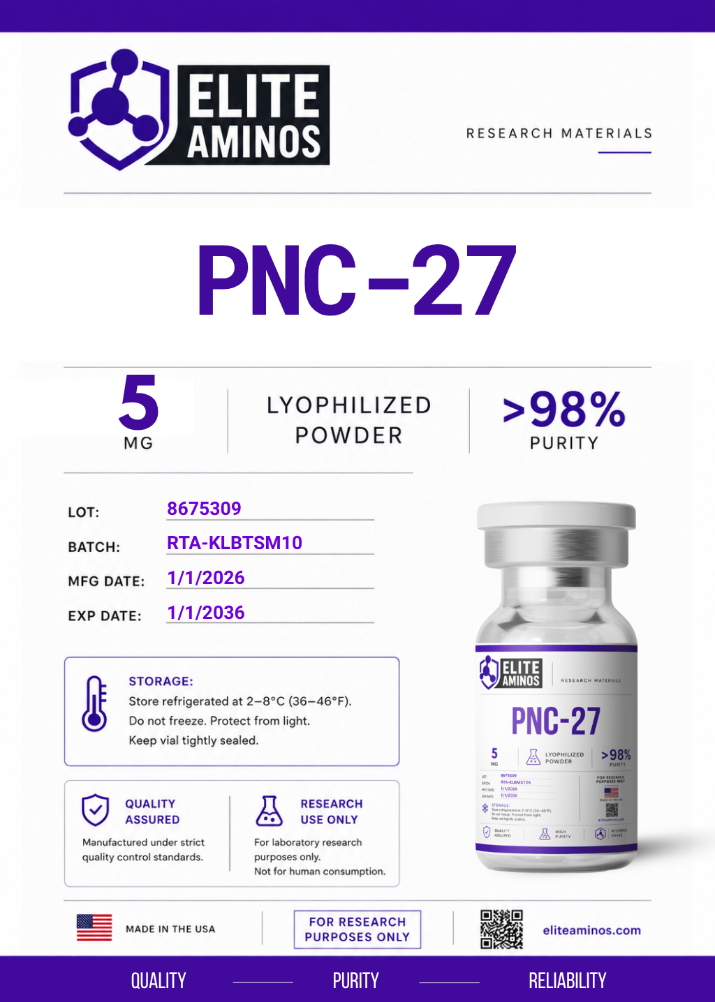PNC-27 5mg lyophilized research peptide vial – Elite Aminos