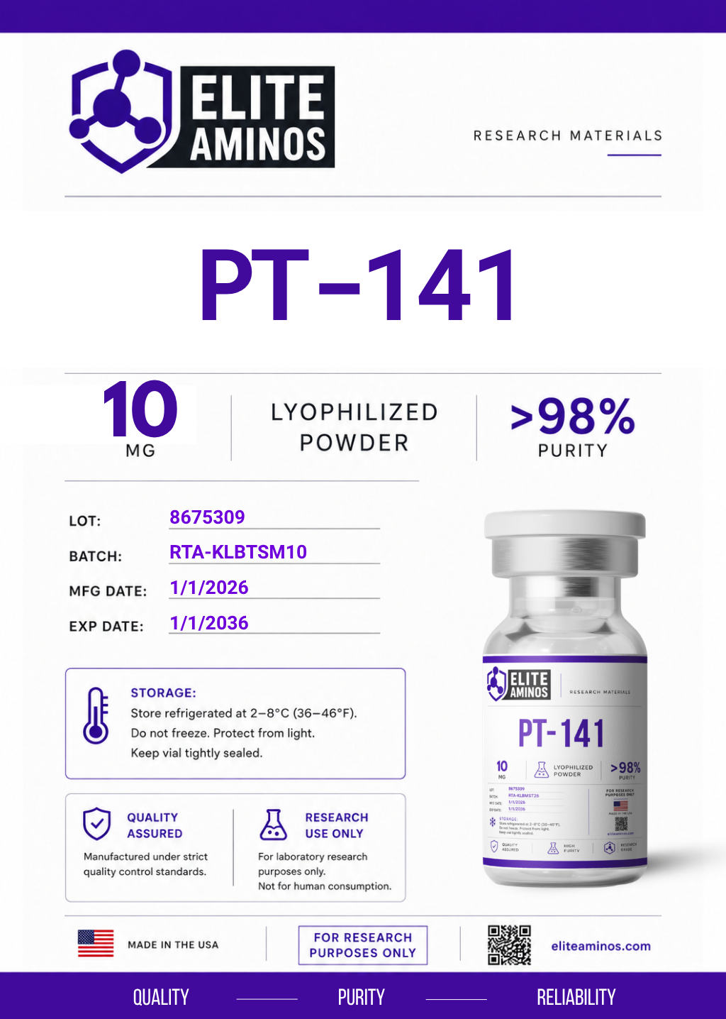 Pt-141 10mg lyophilized research peptide vial – Elite Aminos