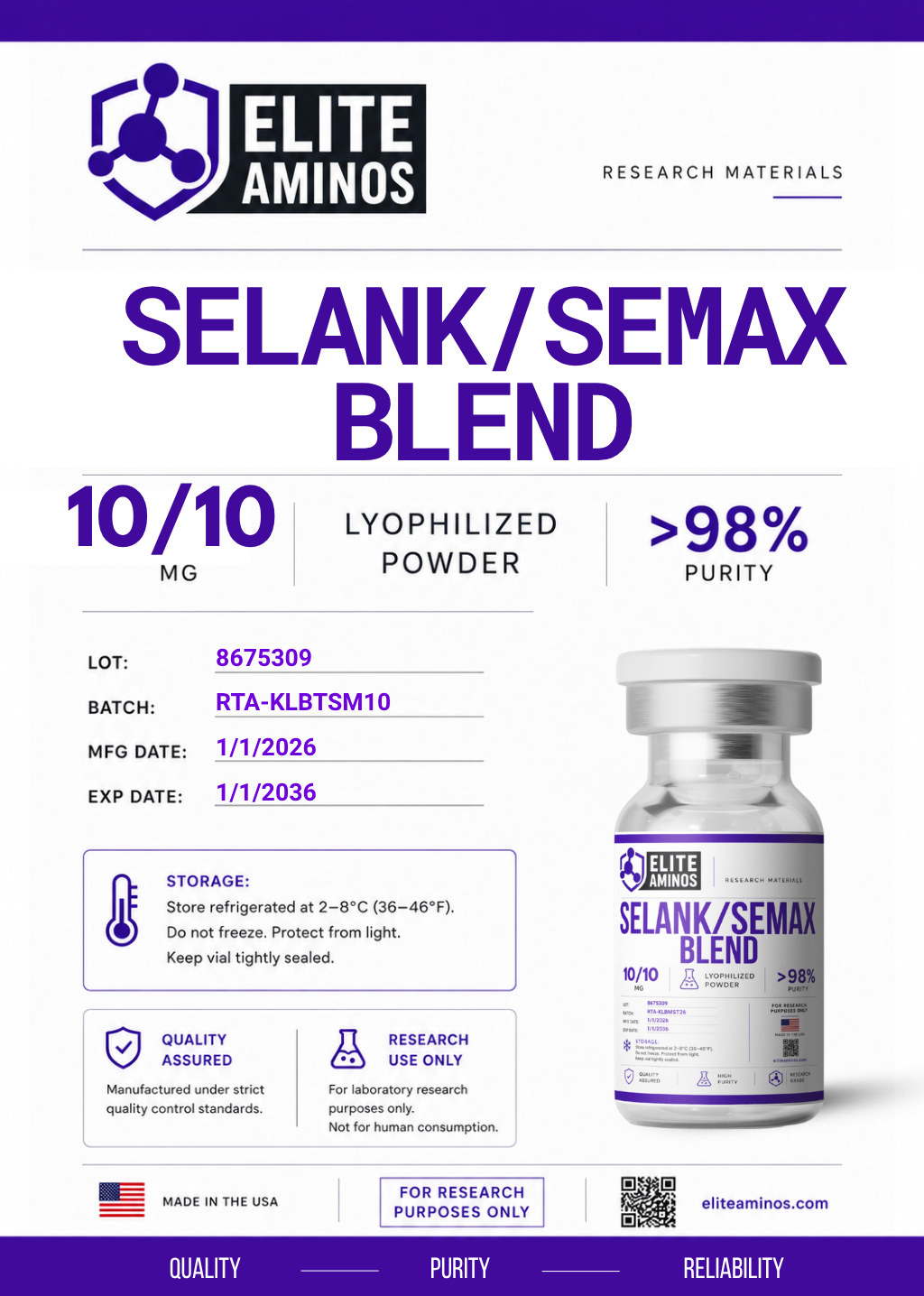 selank semax lyophilized research peptide vial – Elite Aminos