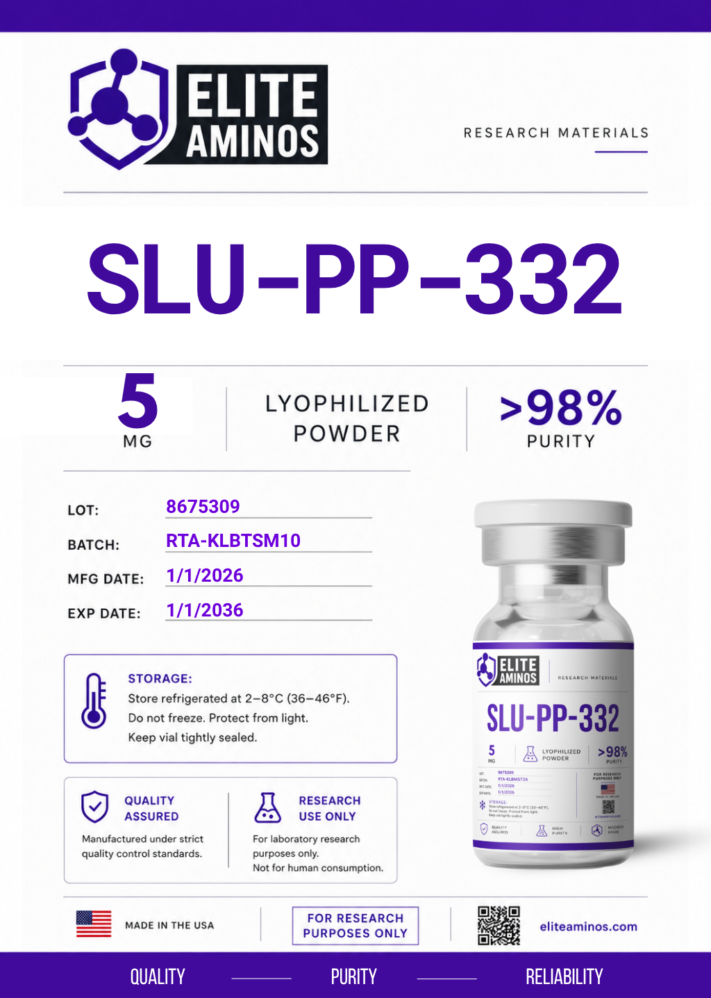 SLU-PP-332 5mg lyophilized research peptide vial – Elite Aminos