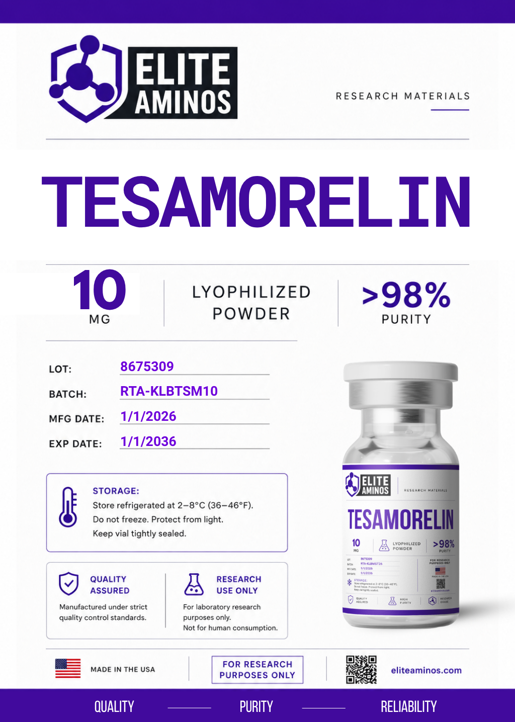Tesamorelin 10mg lyophilized research peptide vial – Elite Aminos