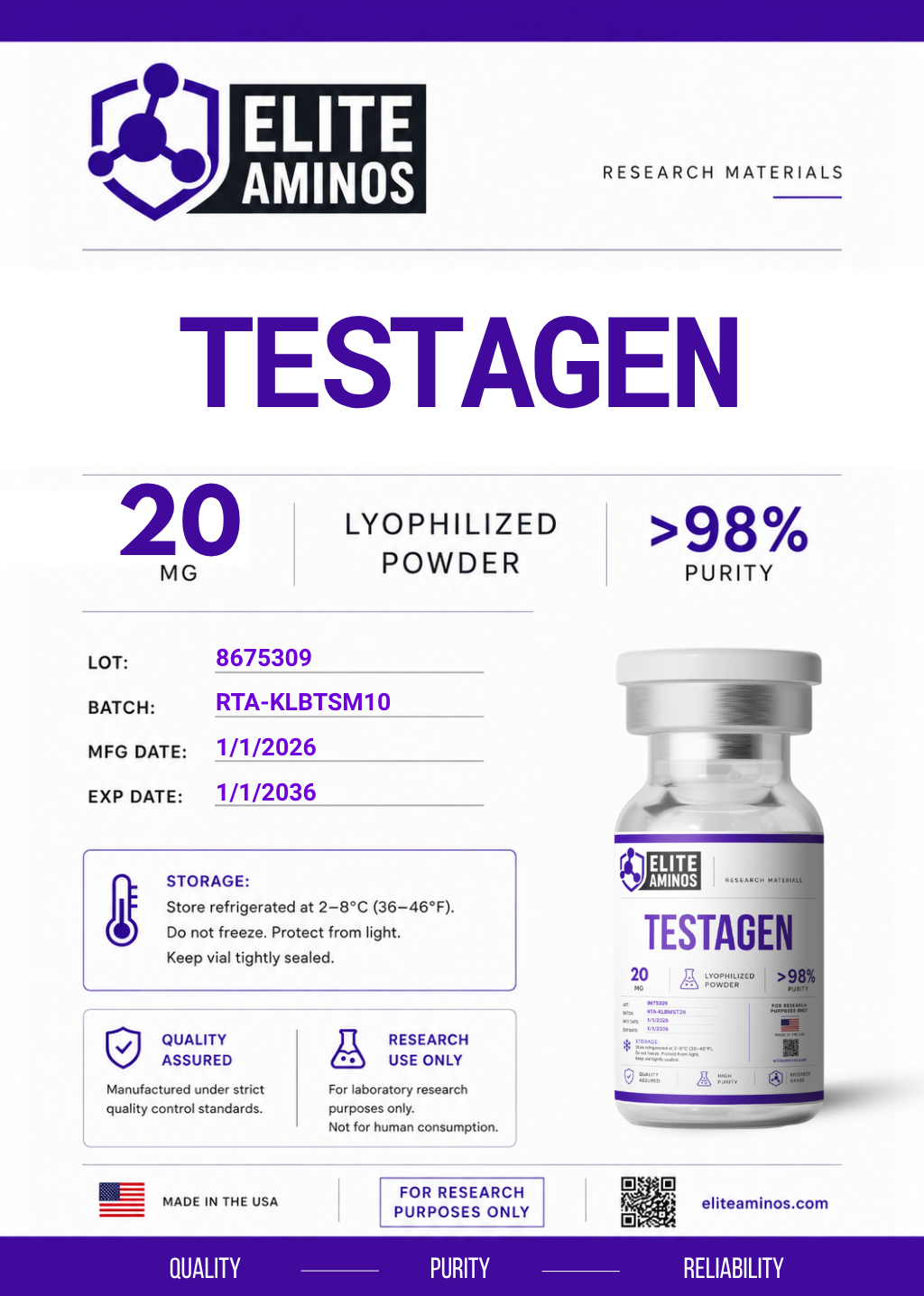 Testagen lyophilized research peptide vial – Elite Aminos