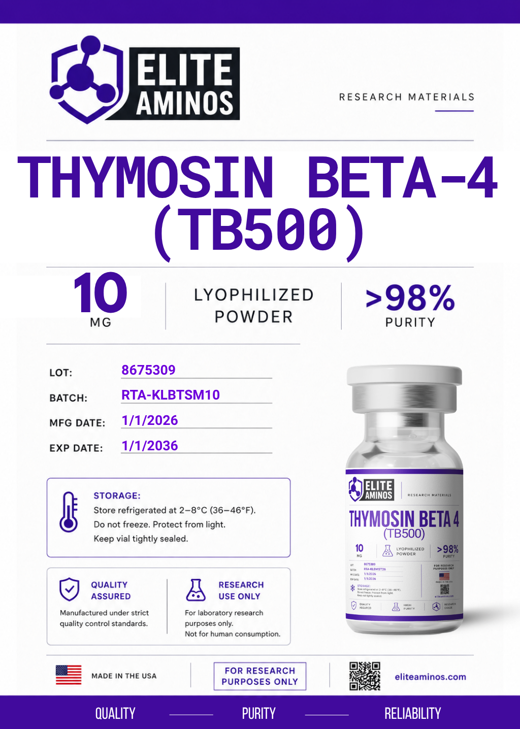 TB500 lyophilized research peptide vial – Elite Aminos