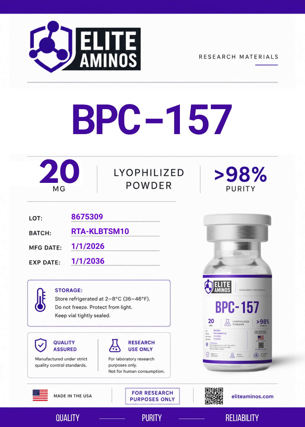 BPC-157 20mg lyophilized research peptide vial – Elite Aminos