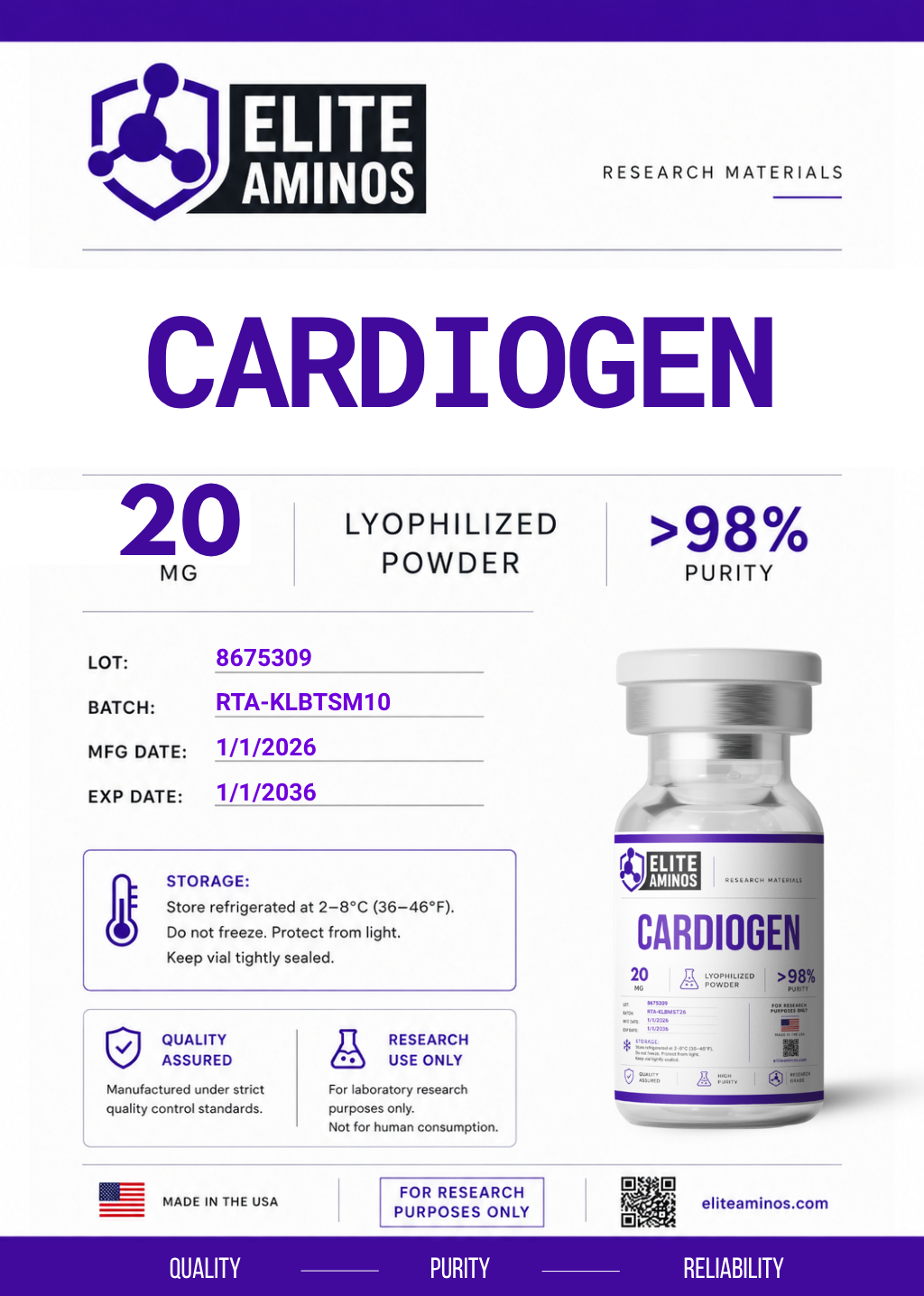 cardiogen 20mg lyophilized research peptide vial – Elite Aminos