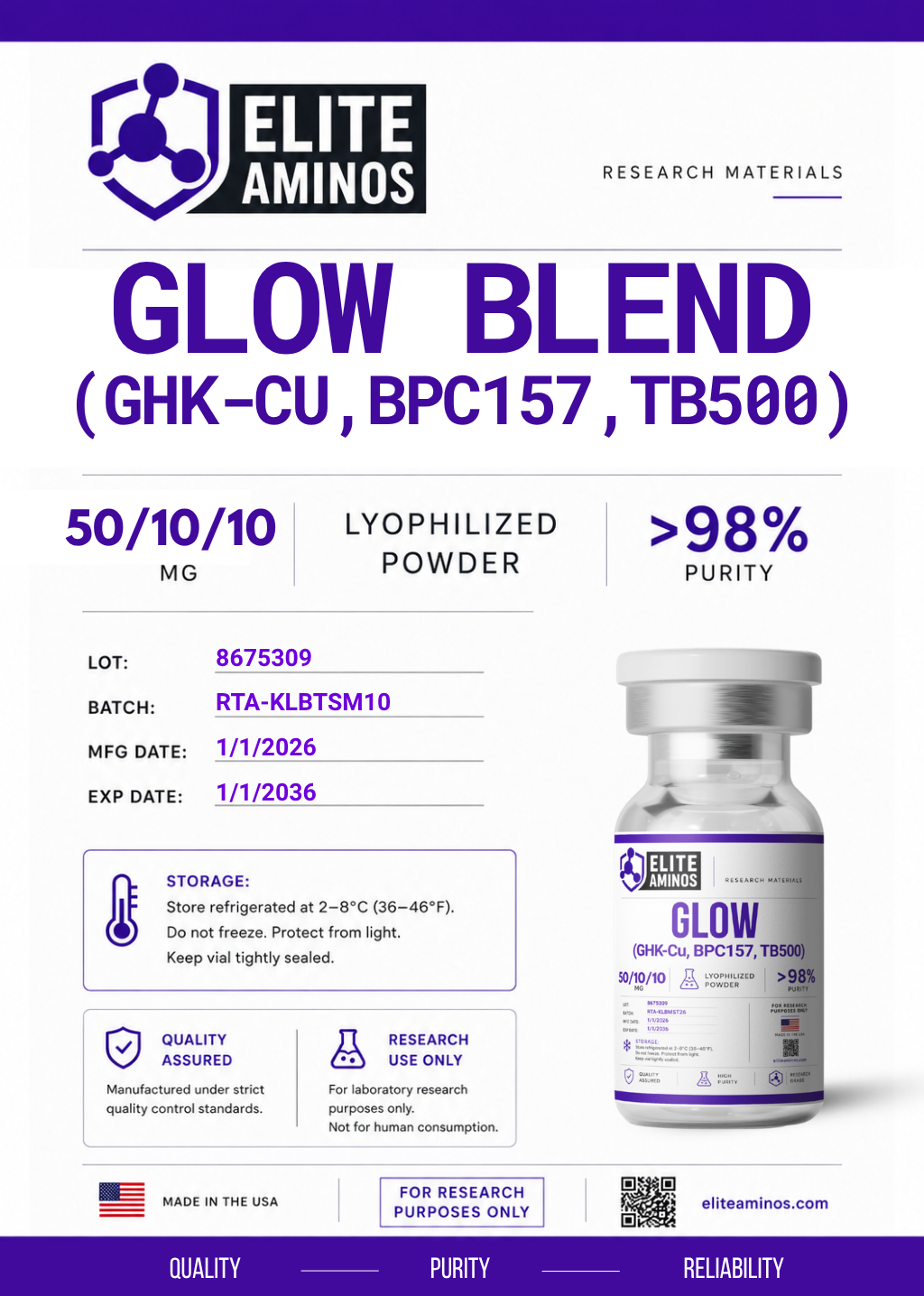 GLOW Blend Peptide Vial lyophilized research peptide vial – Elite Aminos